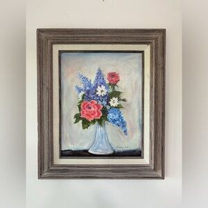 Vintage Original Millicent A. Kyler Still Life Floral Oil Painting 19.5 x 16.5